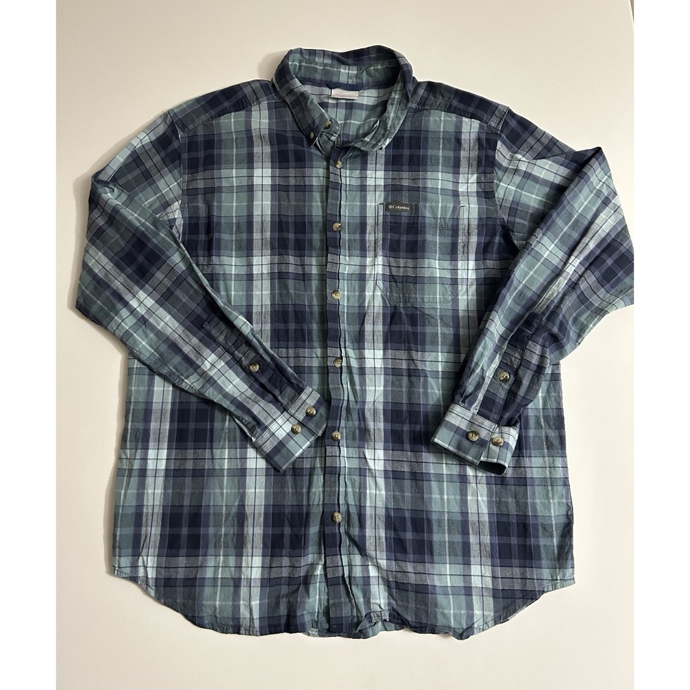 Columbia Men's Rapid Rivers II Long Sleeved Shirt XL Blue/Green Plaid Buttondown